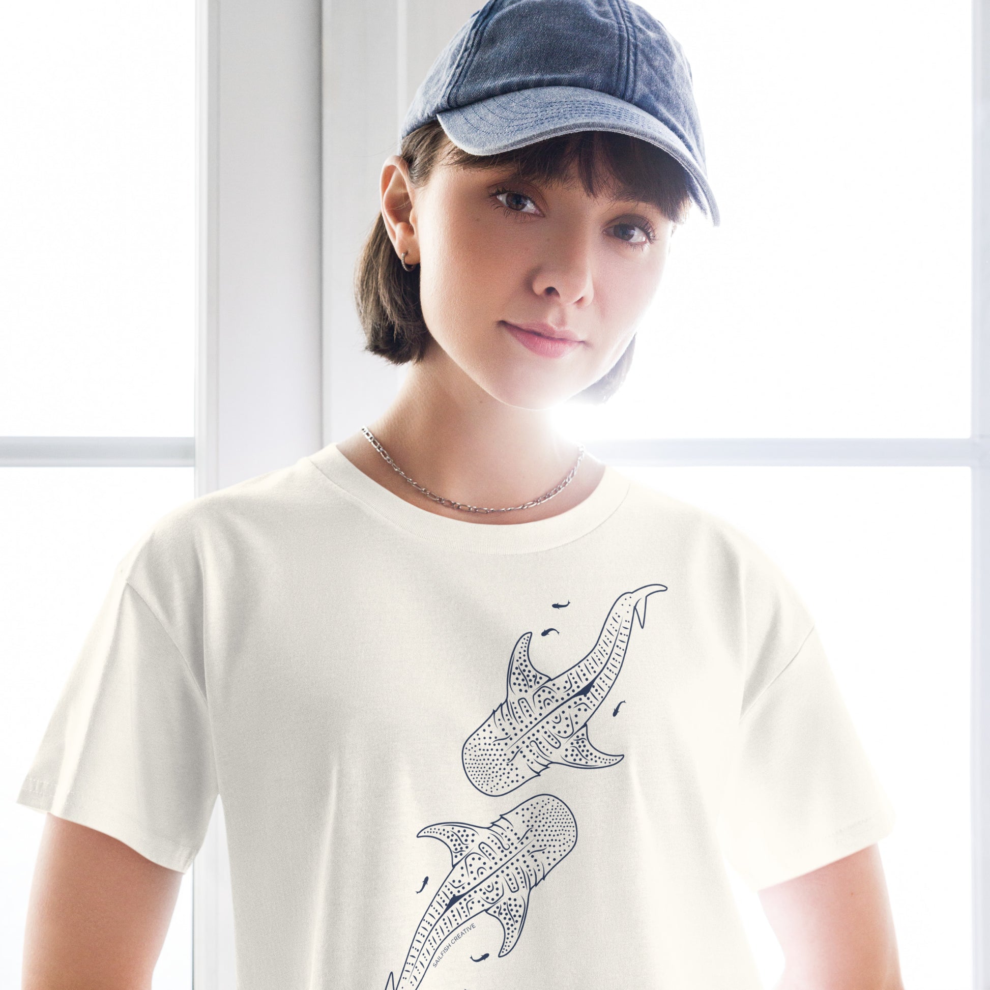 Whale Shark Line Art - Women's Crop T-Shirt - Sailfish Creative