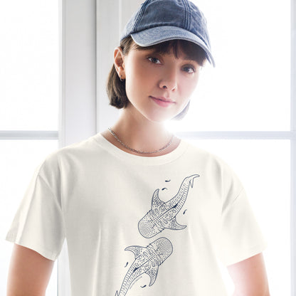 Whale Shark Line Art - Women's Crop T-Shirt - Sailfish Creative