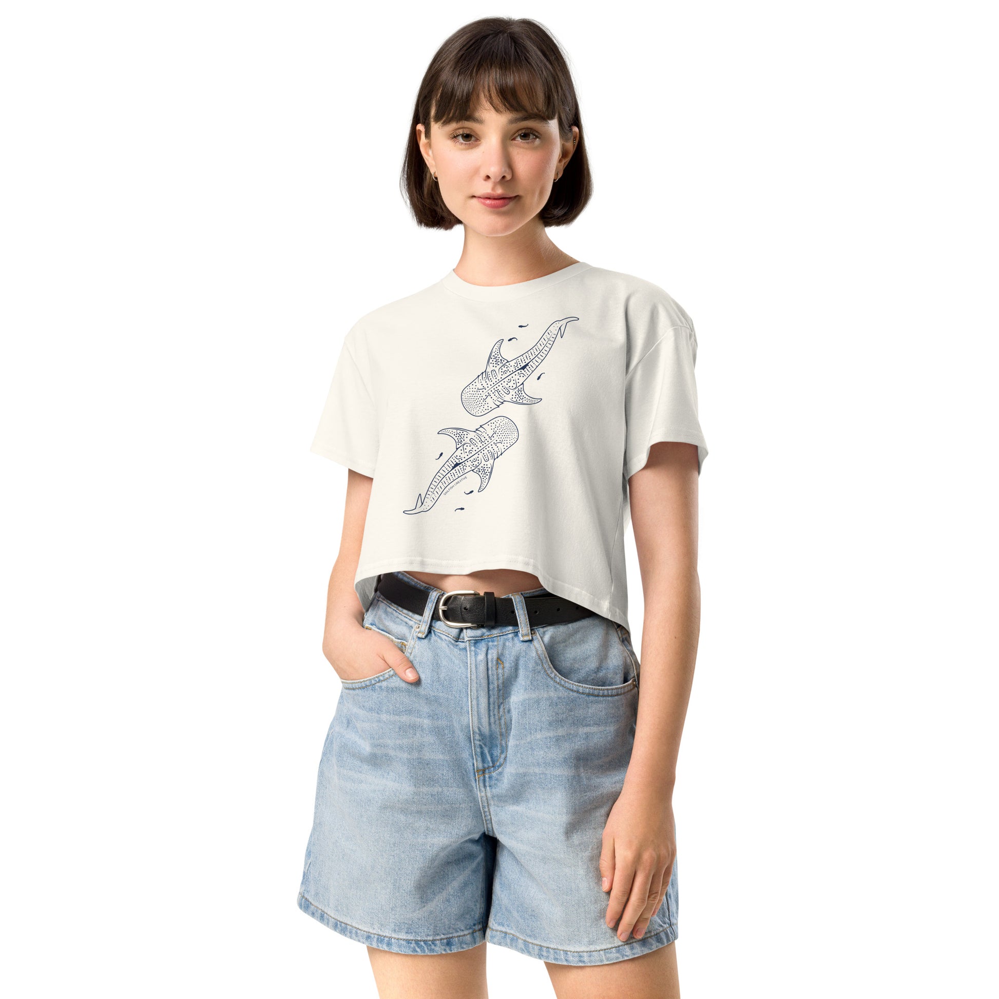 Whale Shark Line Art - Women's Crop T-Shirt - Sailfish Creative