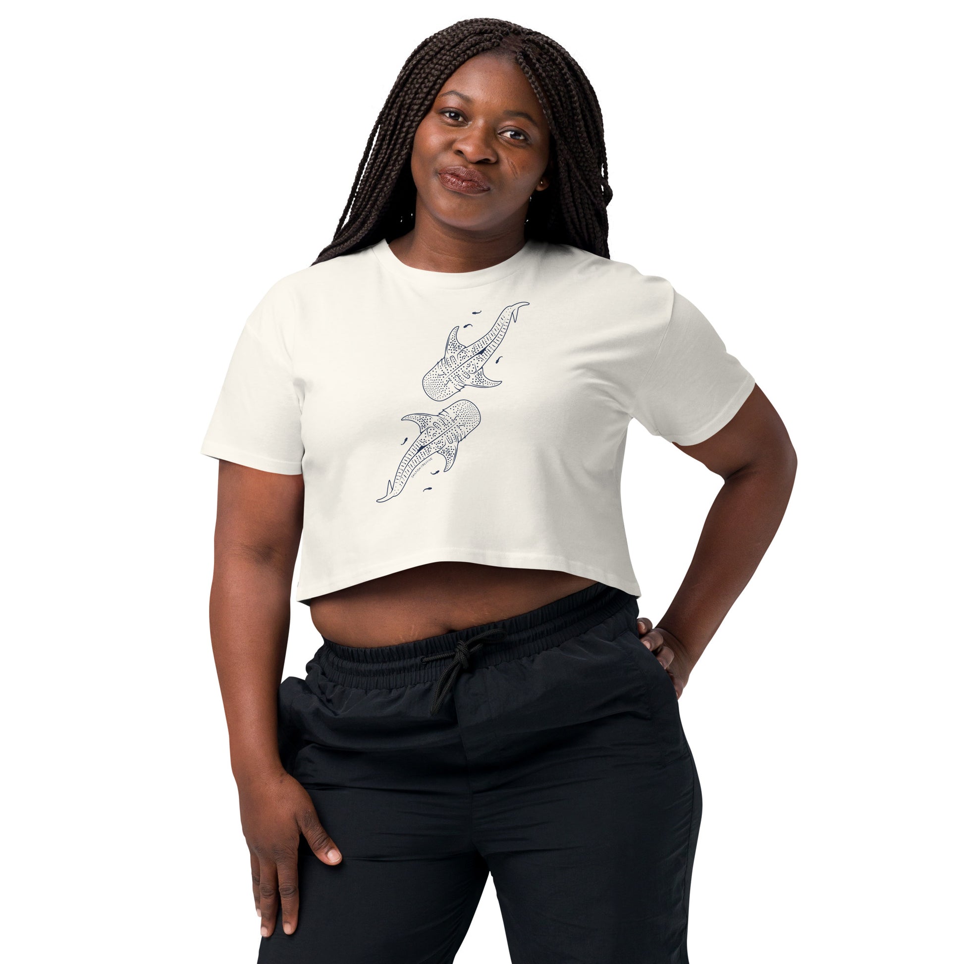 Whale Shark Line Art - Women's Crop T-Shirt - Sailfish Creative