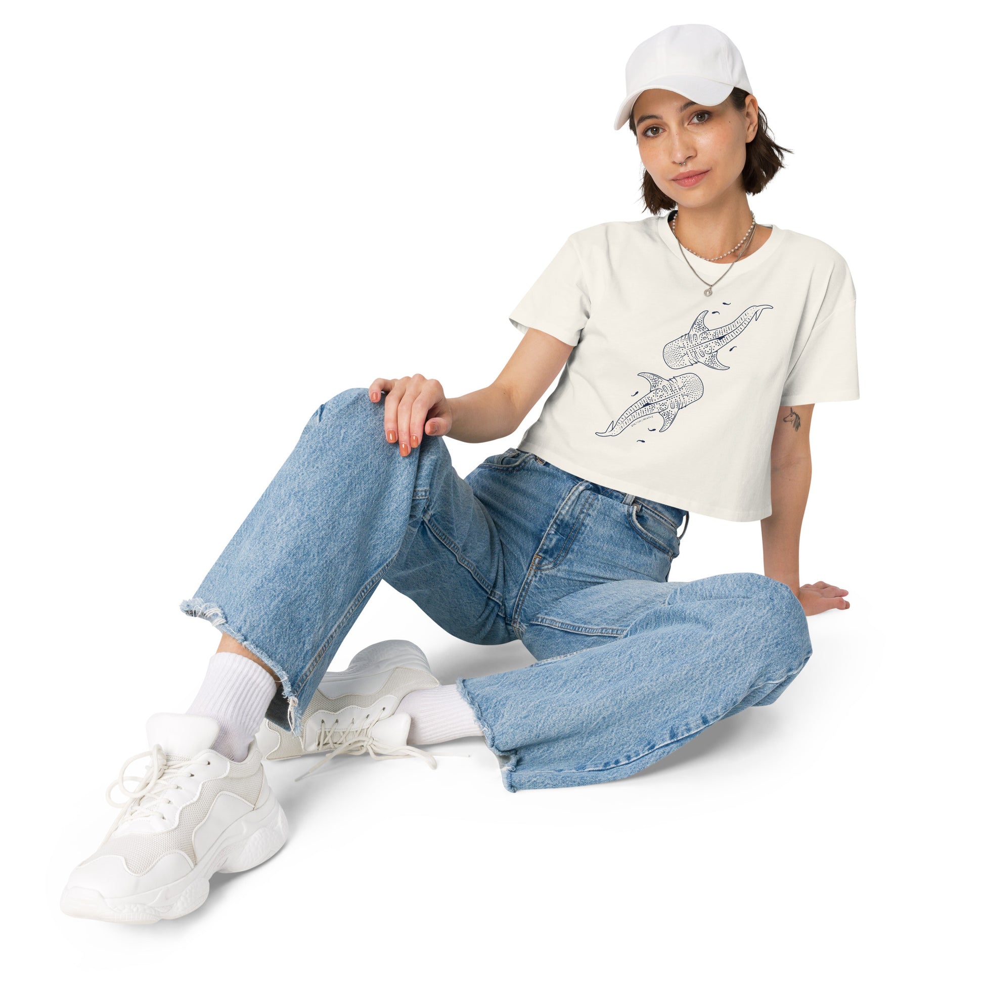 Whale Shark Line Art - Women's Crop T-Shirt - Sailfish Creative