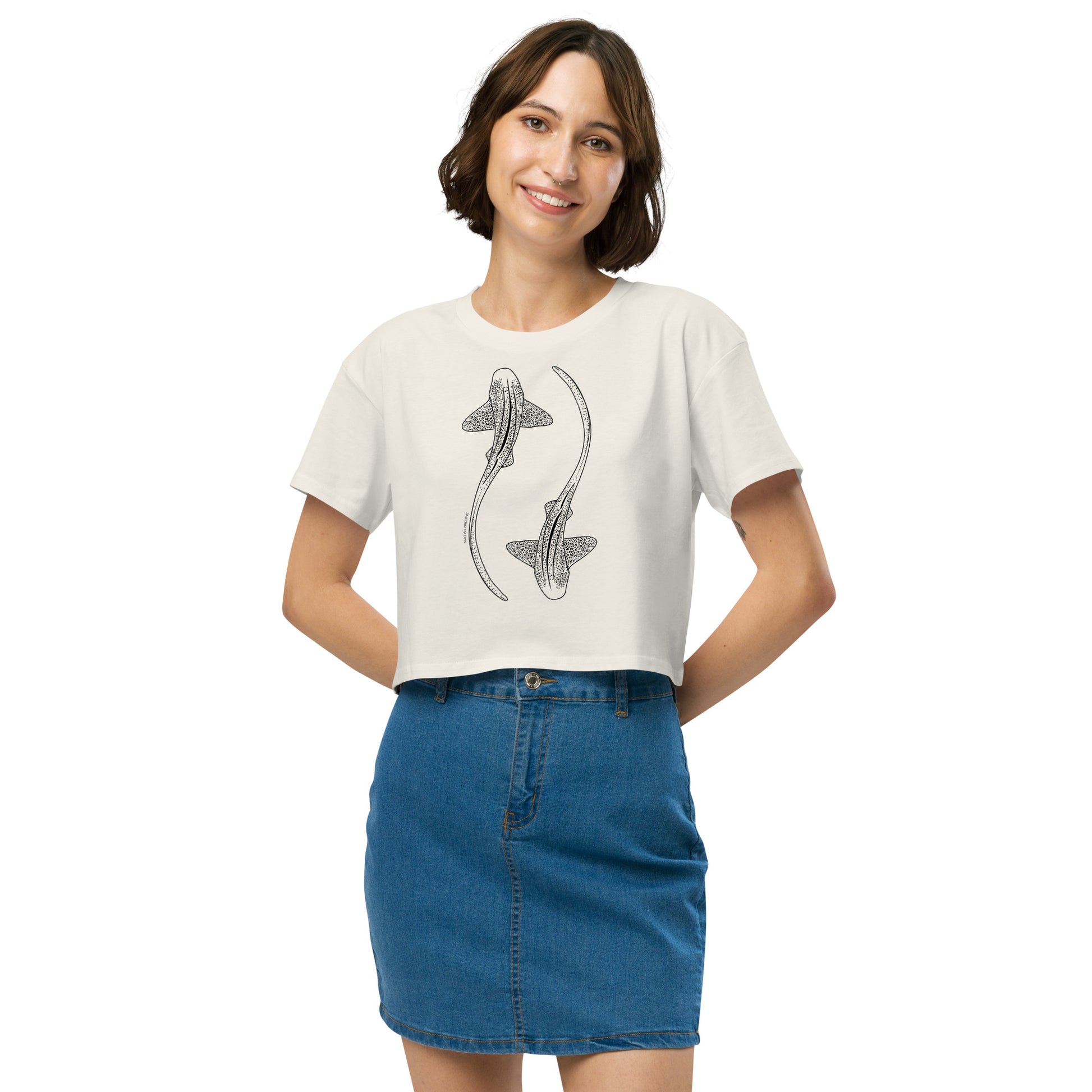 Leopard Shark Line Art - Women's Crop T-Shirt - Sailfish Creative