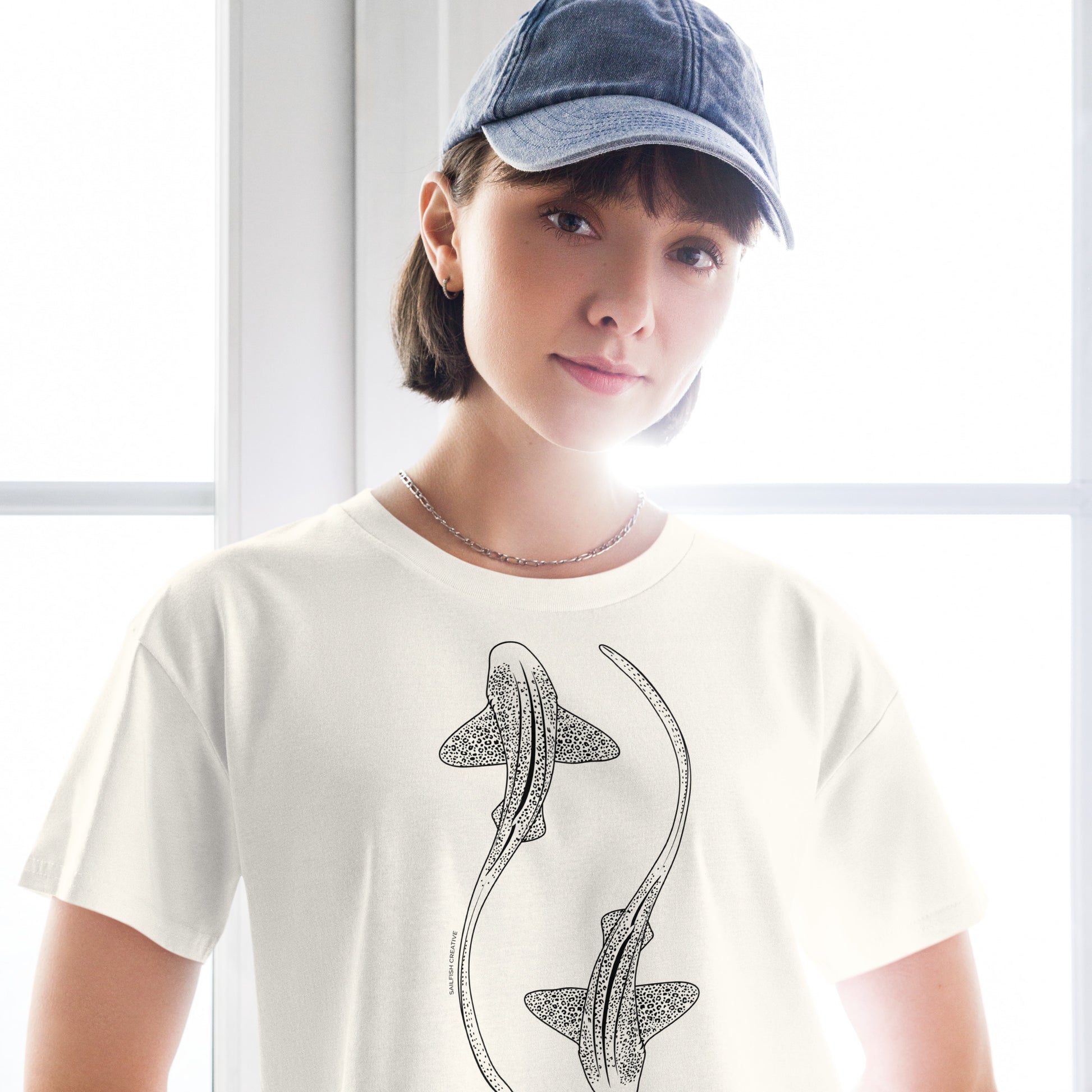 Leopard Shark Line Art - Women's Crop T-Shirt - Sailfish Creative