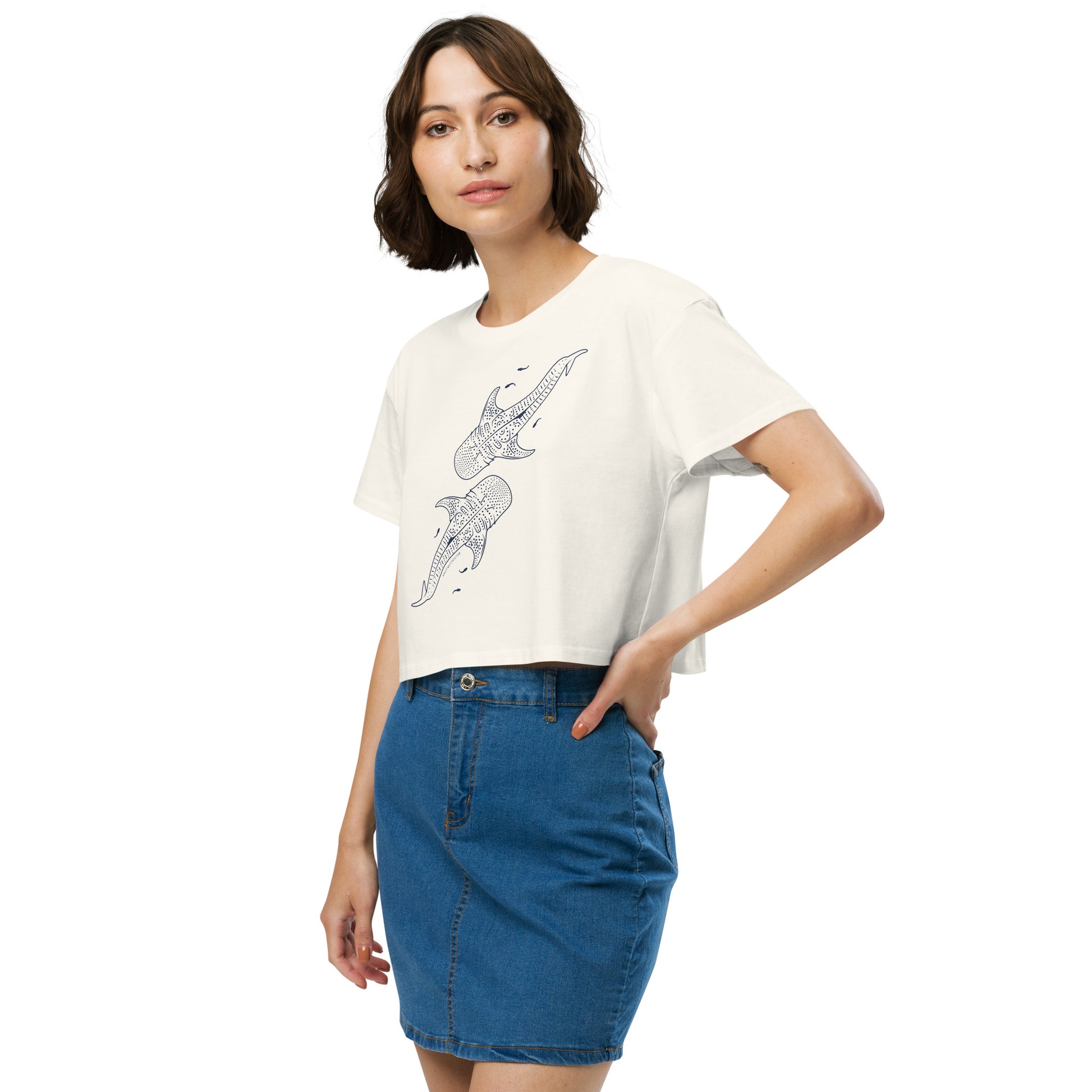 Whale Shark Line Art - Women's Crop T-Shirt - Sailfish Creative