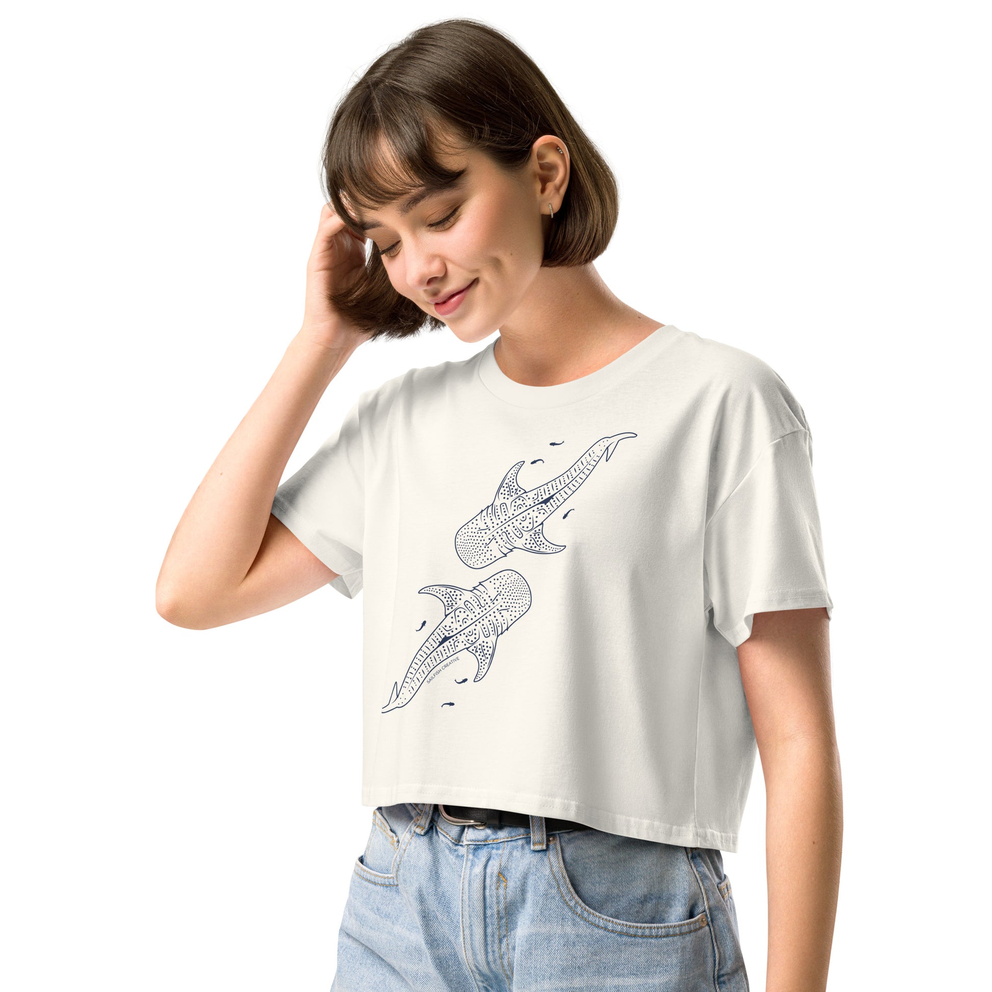 Whale Shark Line Art - Women's Crop T-Shirt - Sailfish Creative