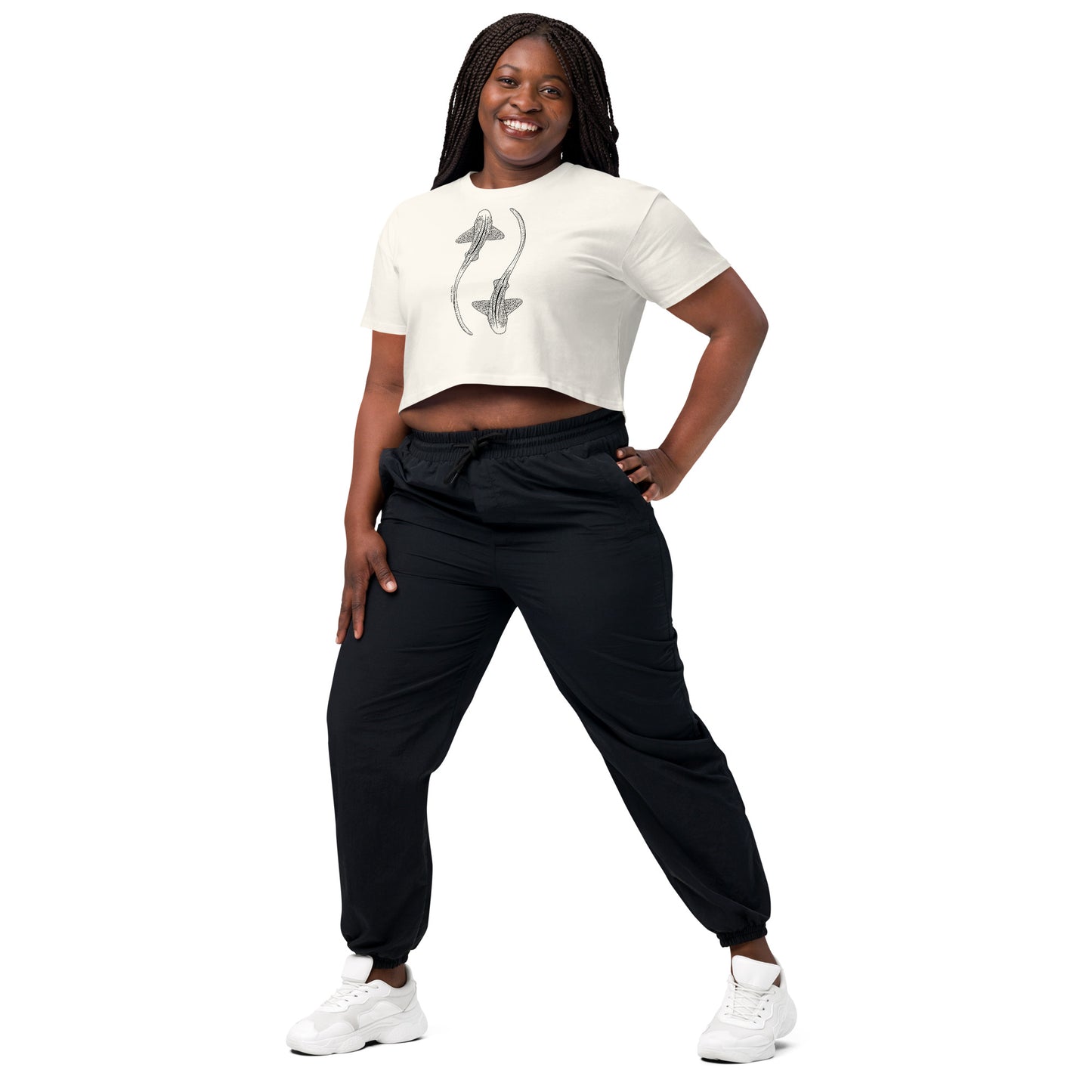 Leopard Shark Line Art - Women's Crop T-Shirt - Sailfish Creative