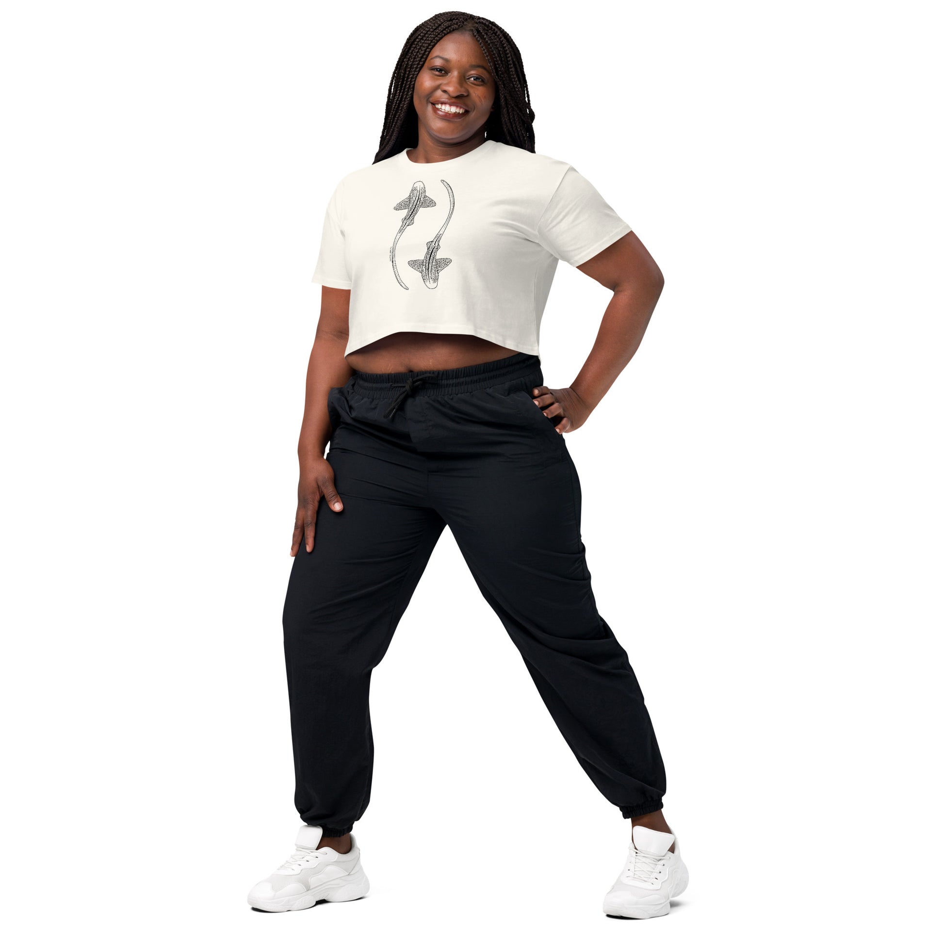 Leopard Shark Line Art - Women's Crop T-Shirt - Sailfish Creative