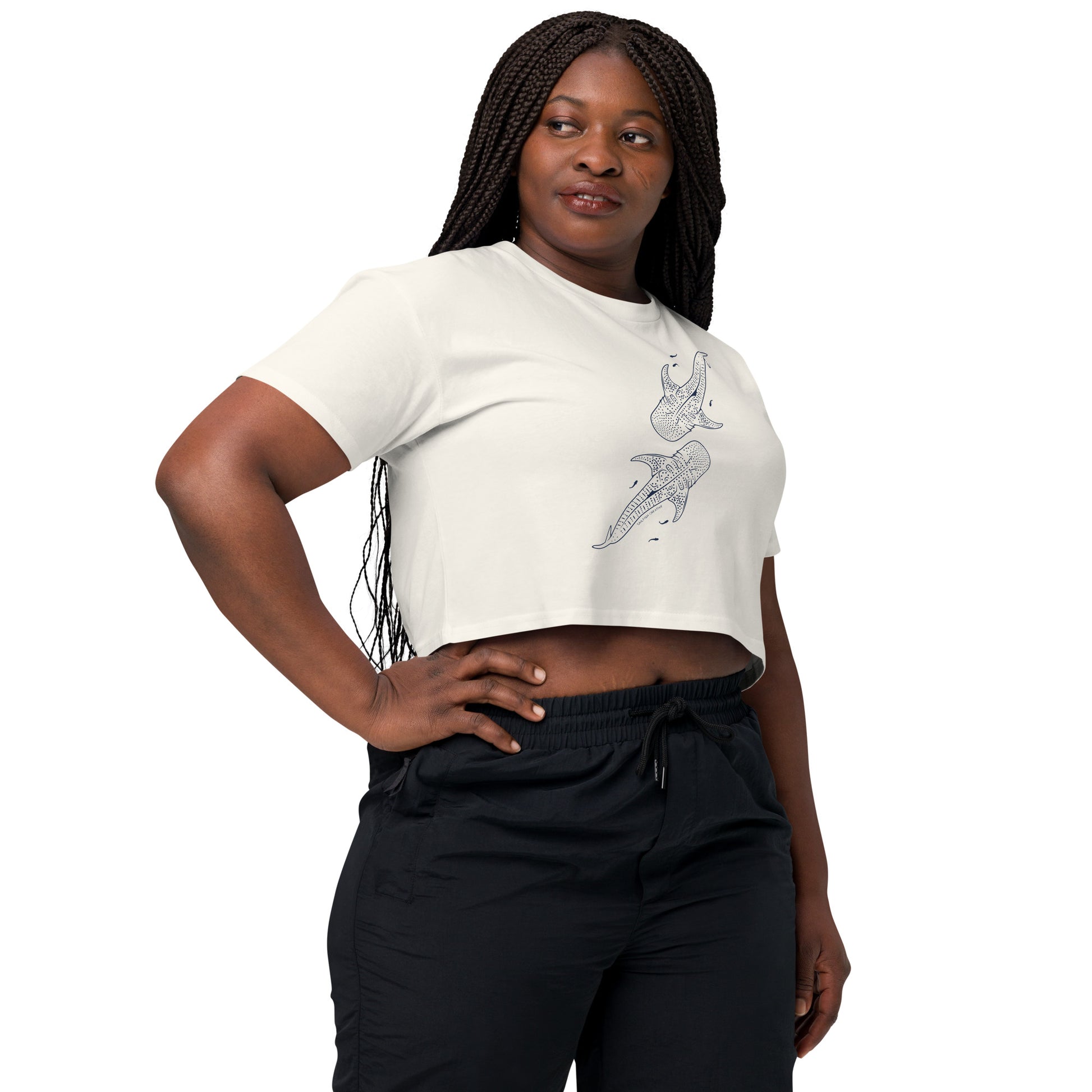 Whale Shark Line Art - Women's Crop T-Shirt - Sailfish Creative