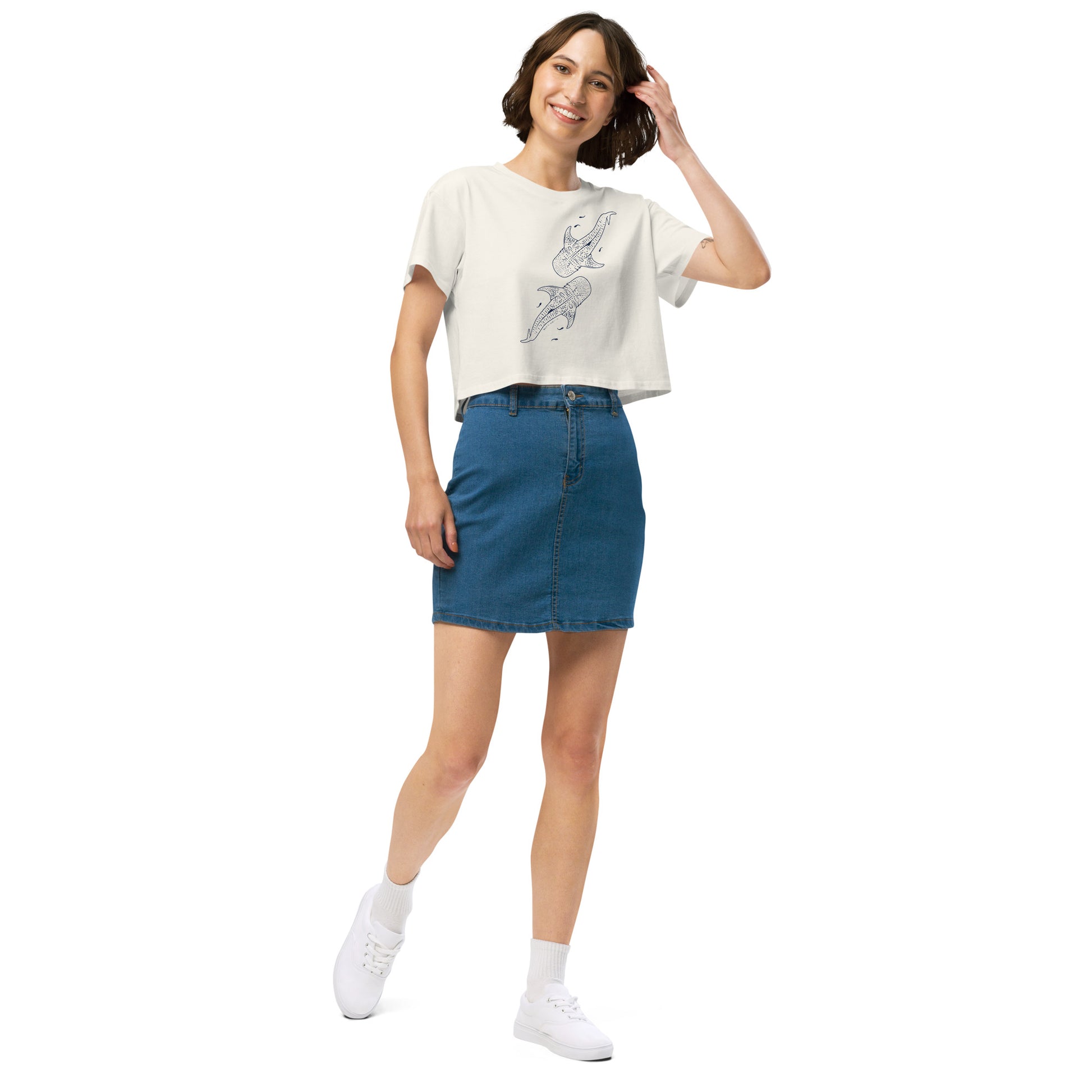 Whale Shark Line Art - Women's Crop T-Shirt - Sailfish Creative