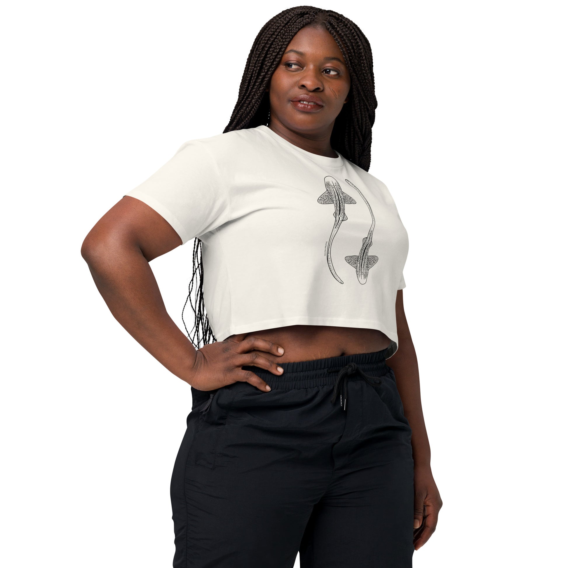 Leopard Shark Line Art - Women's Crop T-Shirt - Sailfish Creative