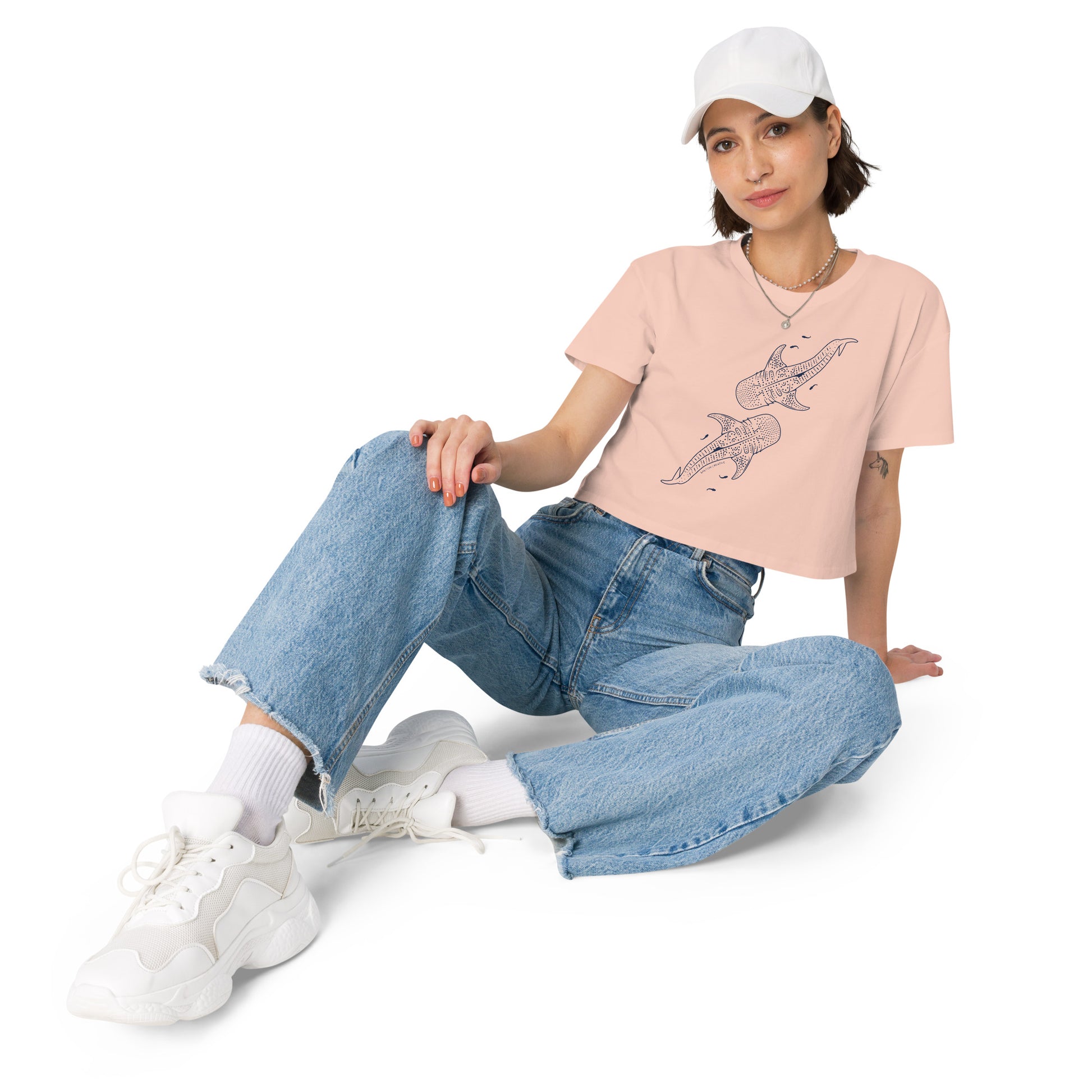 Whale Shark Line Art - Women's Crop T-Shirt - Sailfish Creative