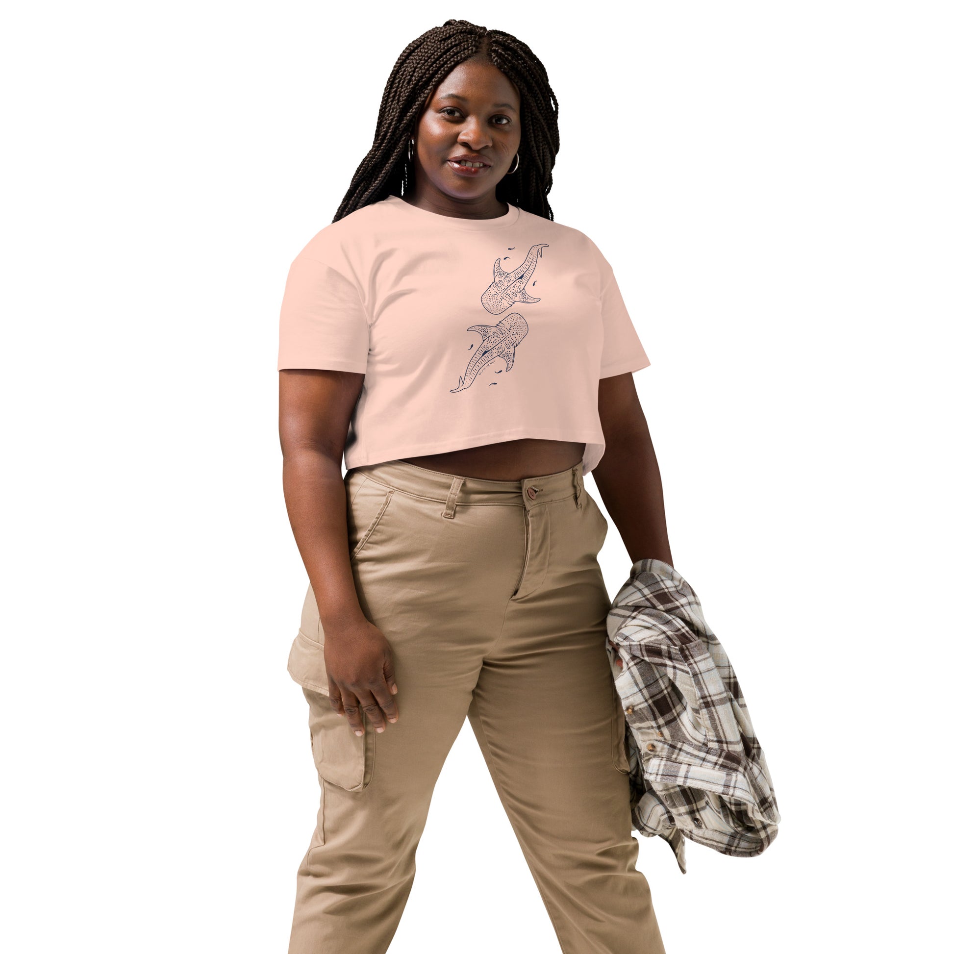 Whale Shark Line Art - Women's Crop T-Shirt - Sailfish Creative
