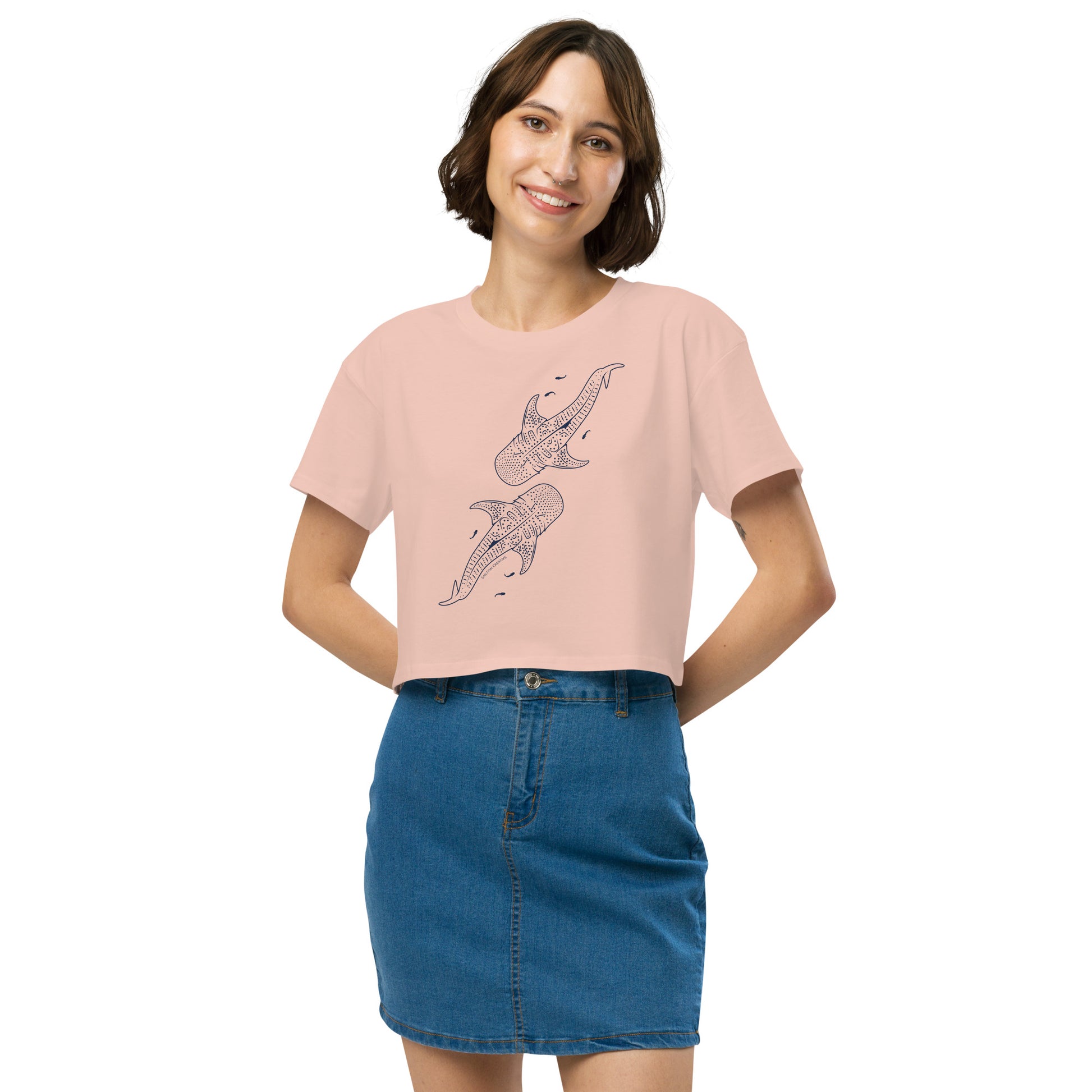 Whale Shark Line Art - Women's Crop T-Shirt - Sailfish Creative
