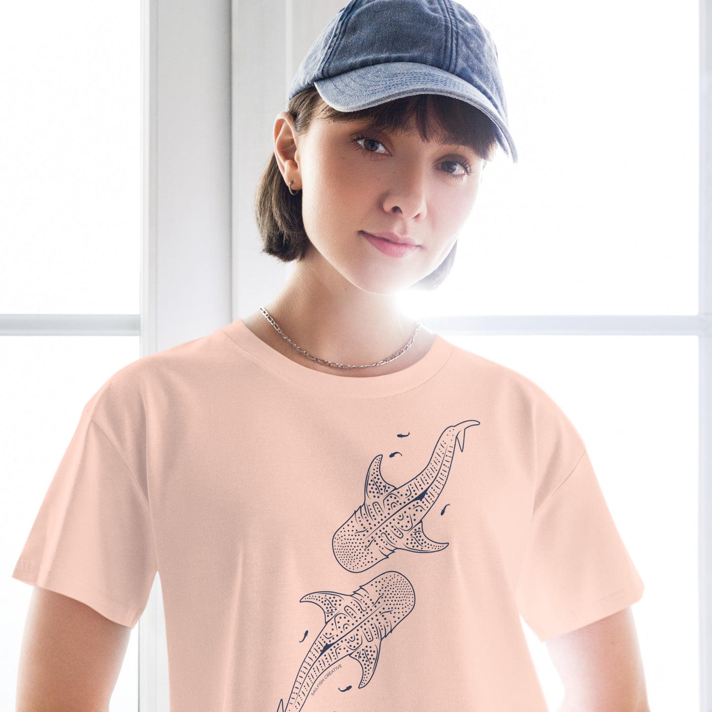 Whale Shark Line Art - Women's Crop T-Shirt - Sailfish Creative