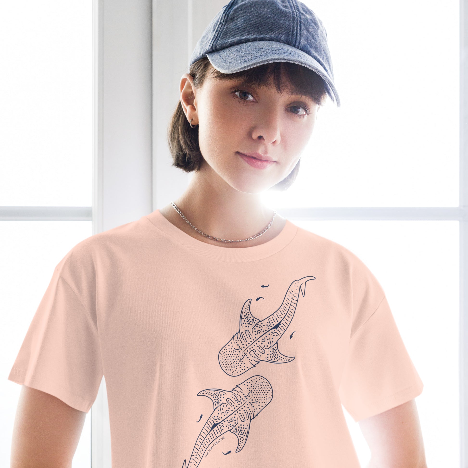Whale Shark Line Art - Women's Crop T-Shirt - Sailfish Creative