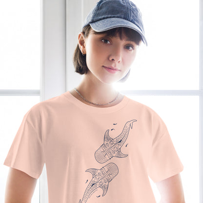 Whale Shark Line Art - Women's Crop T-Shirt - Sailfish Creative
