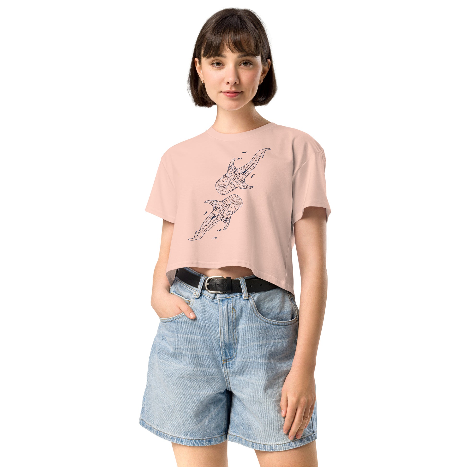 Whale Shark Line Art - Women's Crop T-Shirt - Sailfish Creative