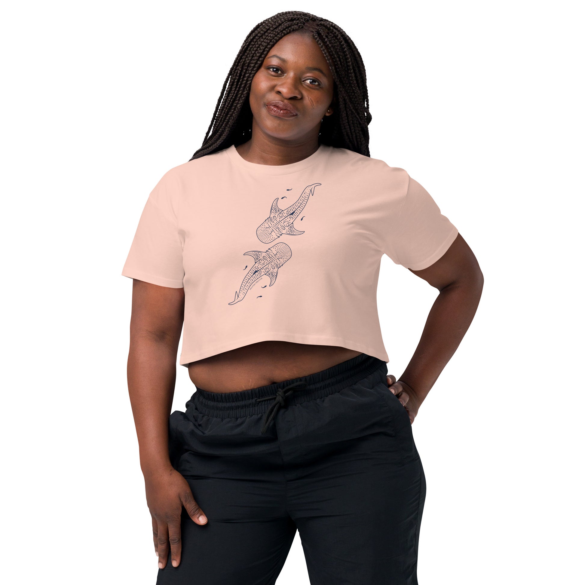 Whale Shark Line Art - Women's Crop T-Shirt - Sailfish Creative