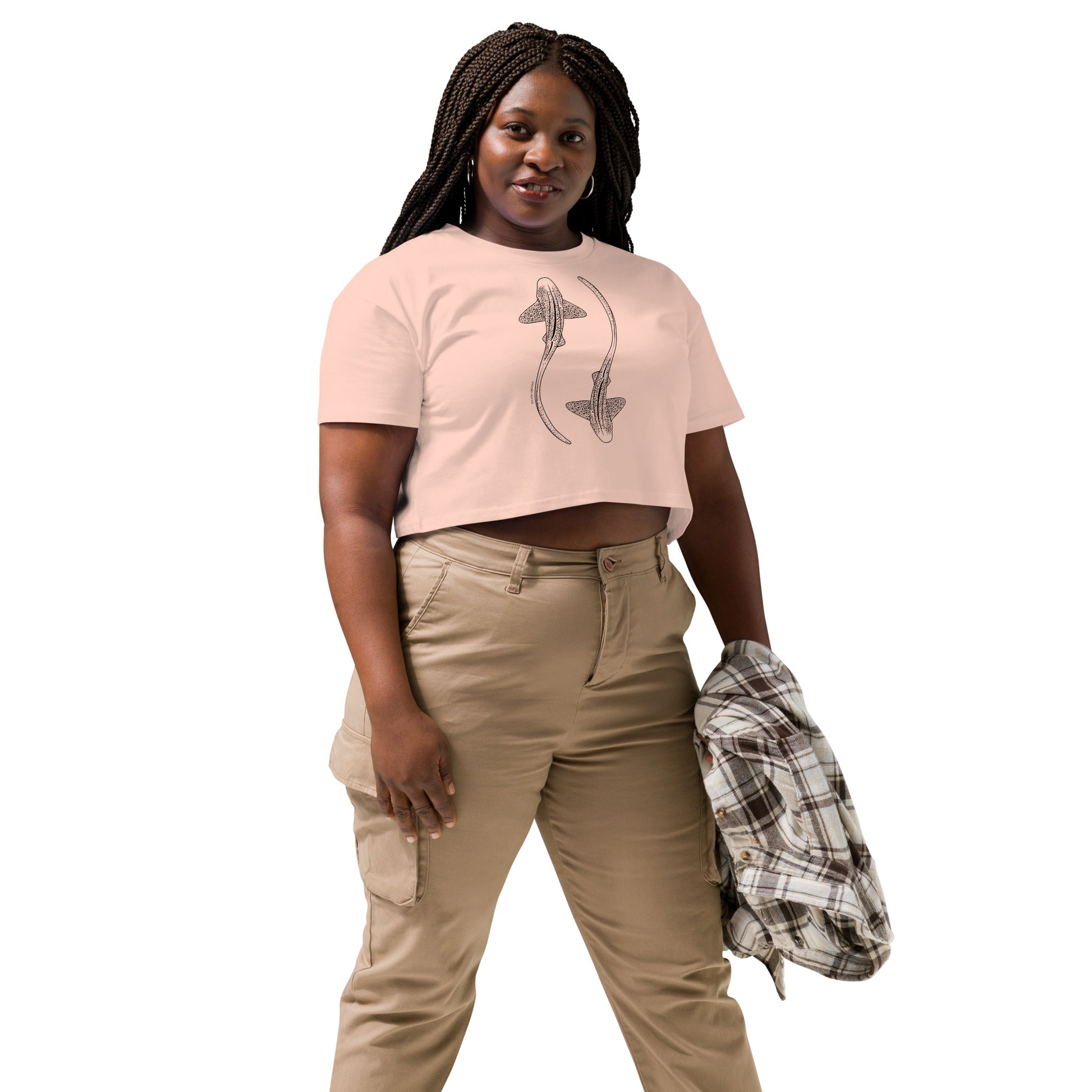 Leopard Shark Line Art - Women's Crop T-Shirt - Sailfish Creative