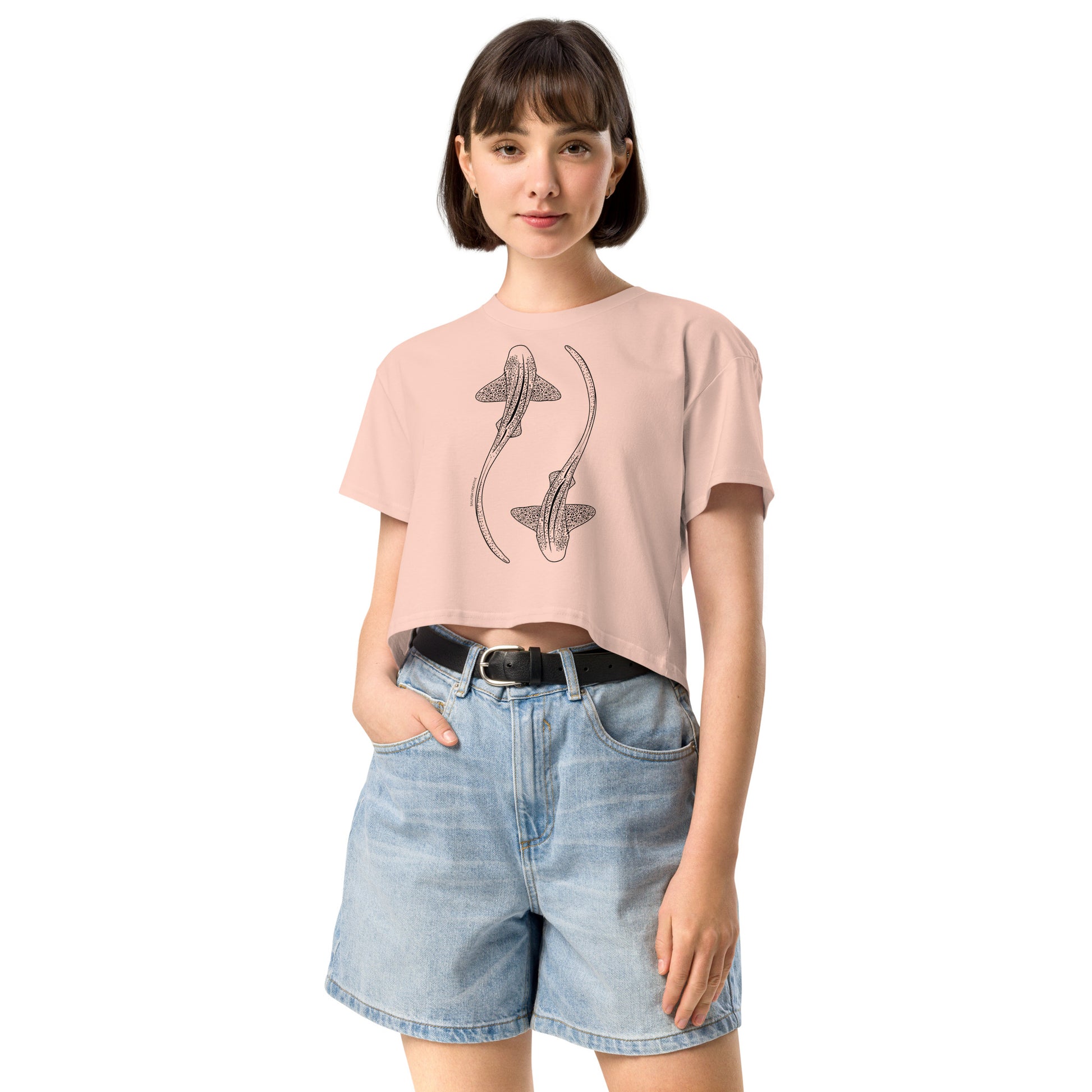 Leopard Shark Line Art - Women's Crop T-Shirt - Sailfish Creative