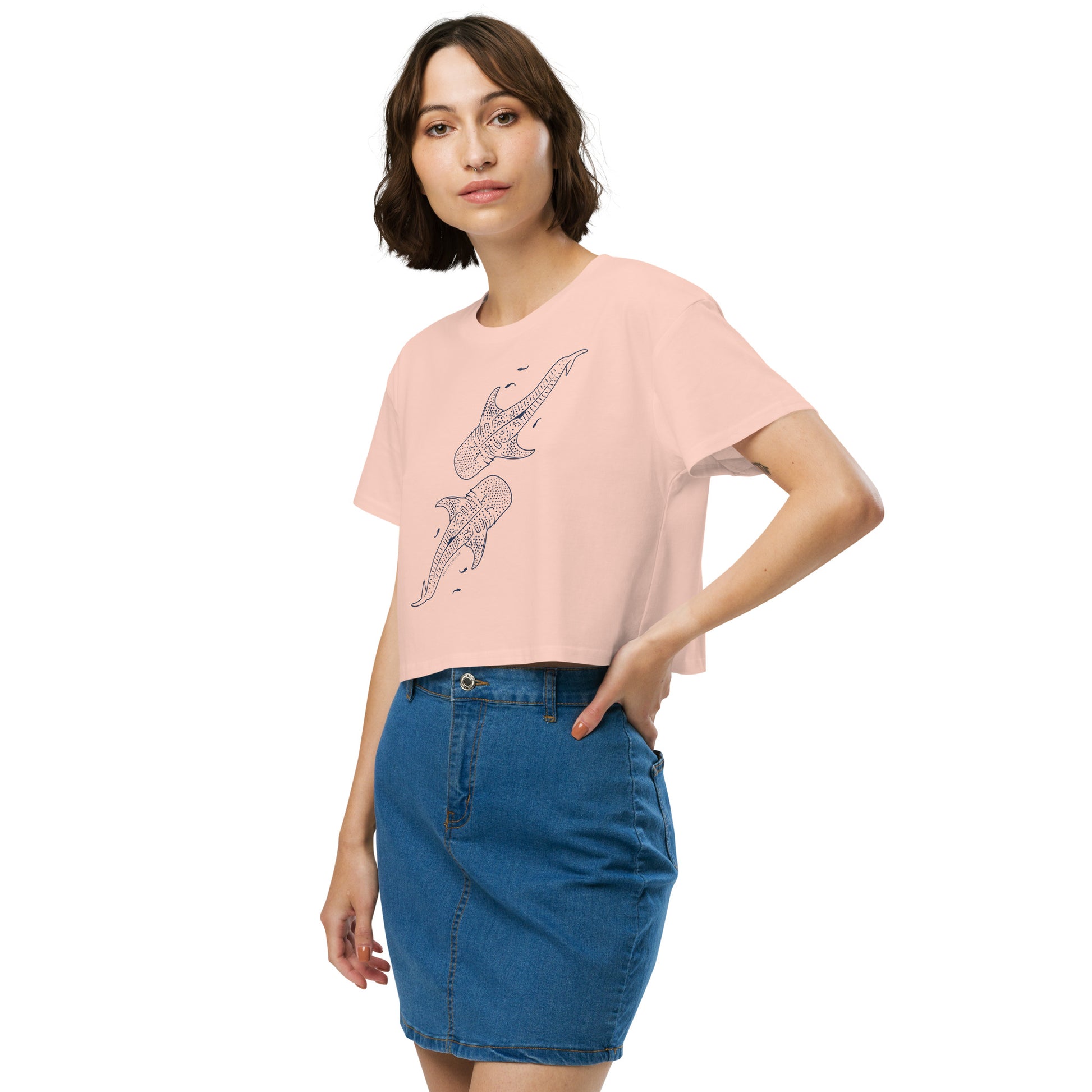 Whale Shark Line Art - Women's Crop T-Shirt - Sailfish Creative