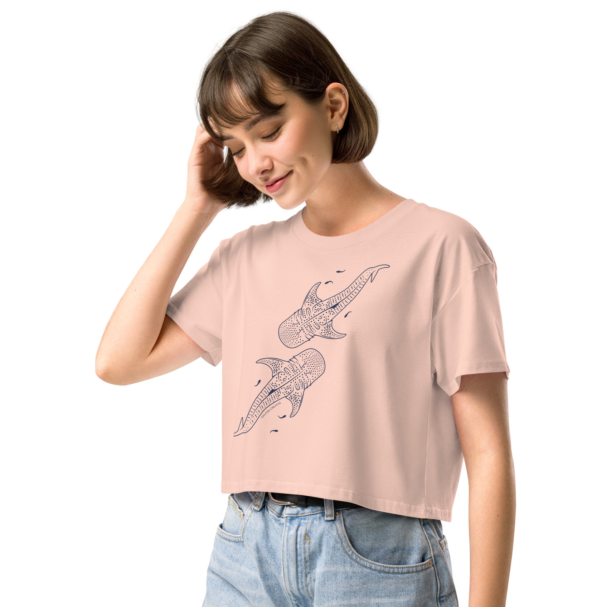 Whale Shark Line Art - Women's Crop T-Shirt - Sailfish Creative