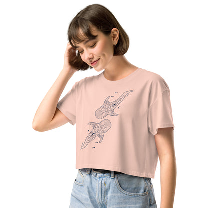 Whale Shark Line Art - Women's Crop T-Shirt - Sailfish Creative