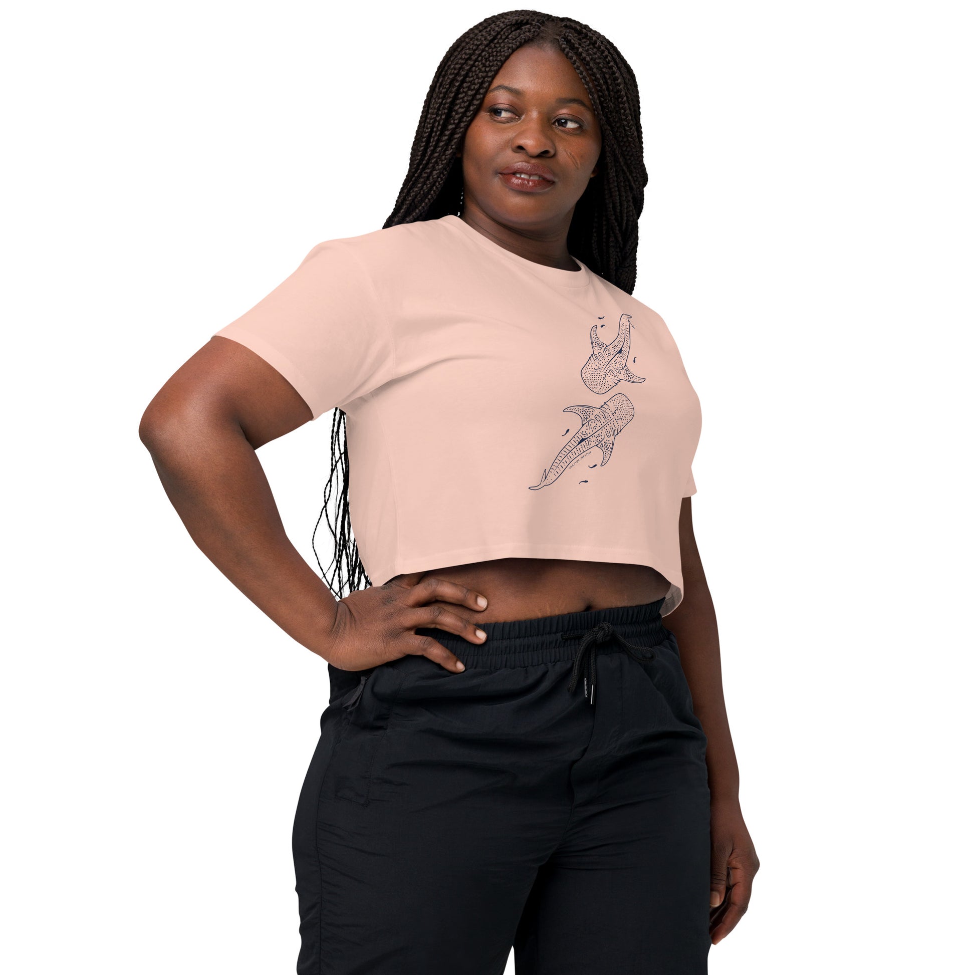 Whale Shark Line Art - Women's Crop T-Shirt - Sailfish Creative