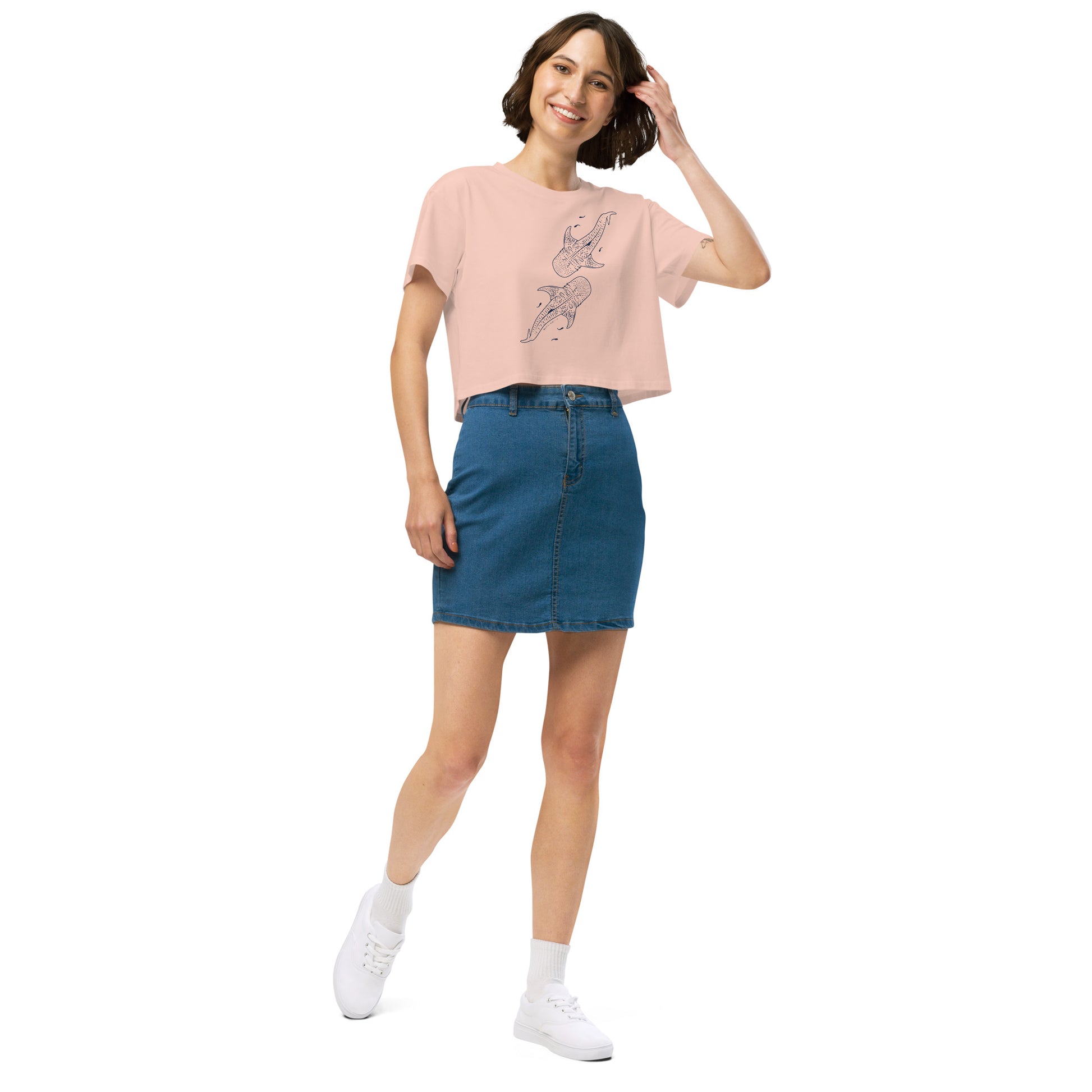 Whale Shark Line Art - Women's Crop T-Shirt - Sailfish Creative