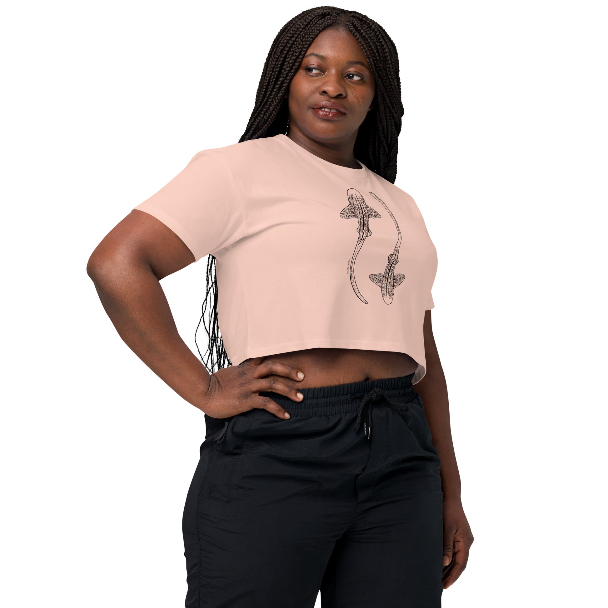 Leopard Shark Line Art - Women's Crop T-Shirt - Sailfish Creative