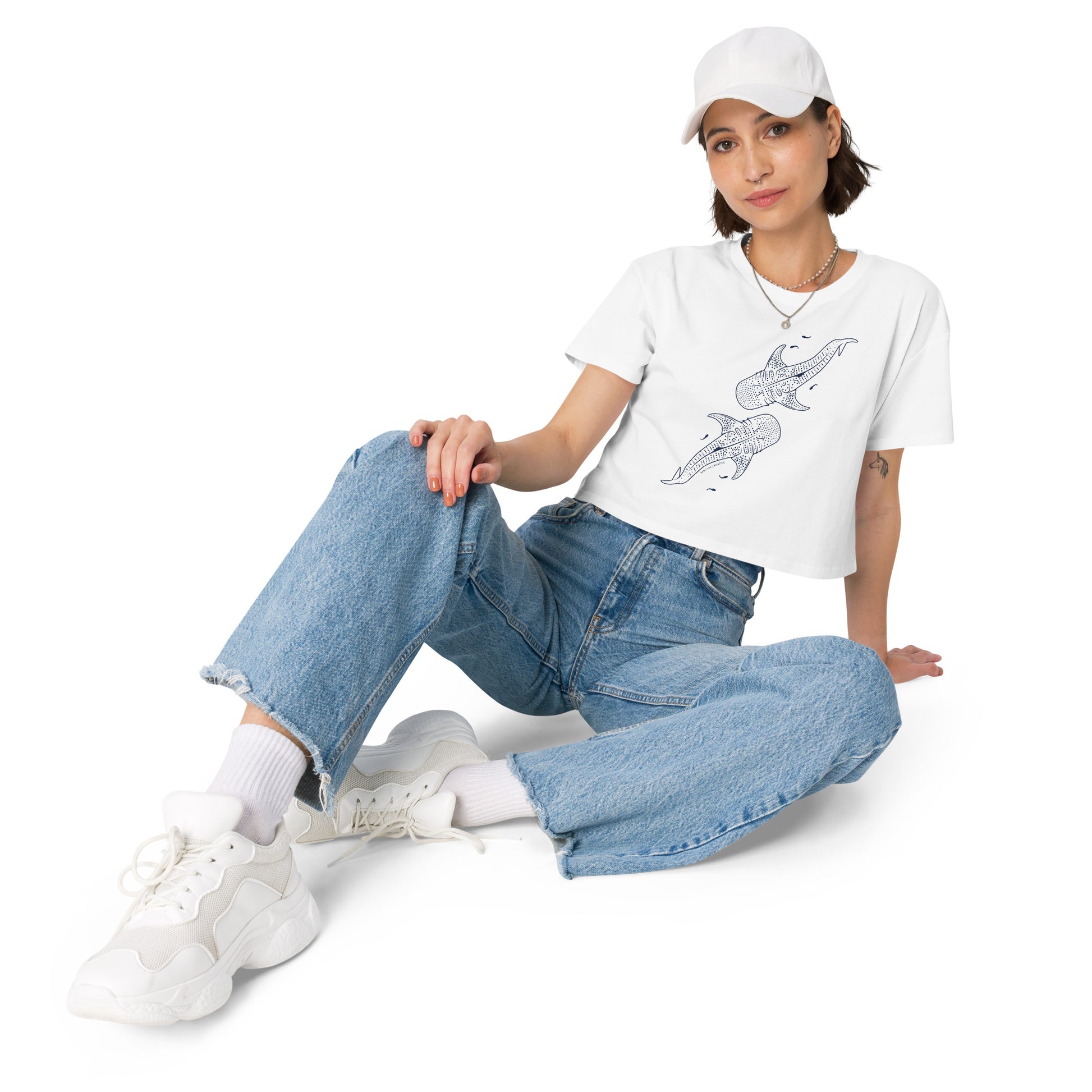 Whale Shark Line Art - Women's Crop T-Shirt - Sailfish Creative