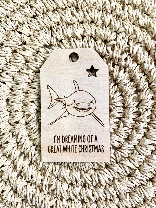 Wooden Christmas Swing Tag - Great White Shark - Sailfish Creative