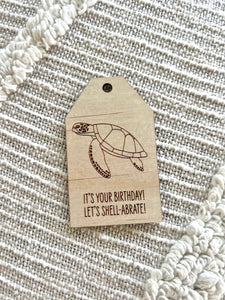 Wooden Birthday Gift Tag - Green Turtle