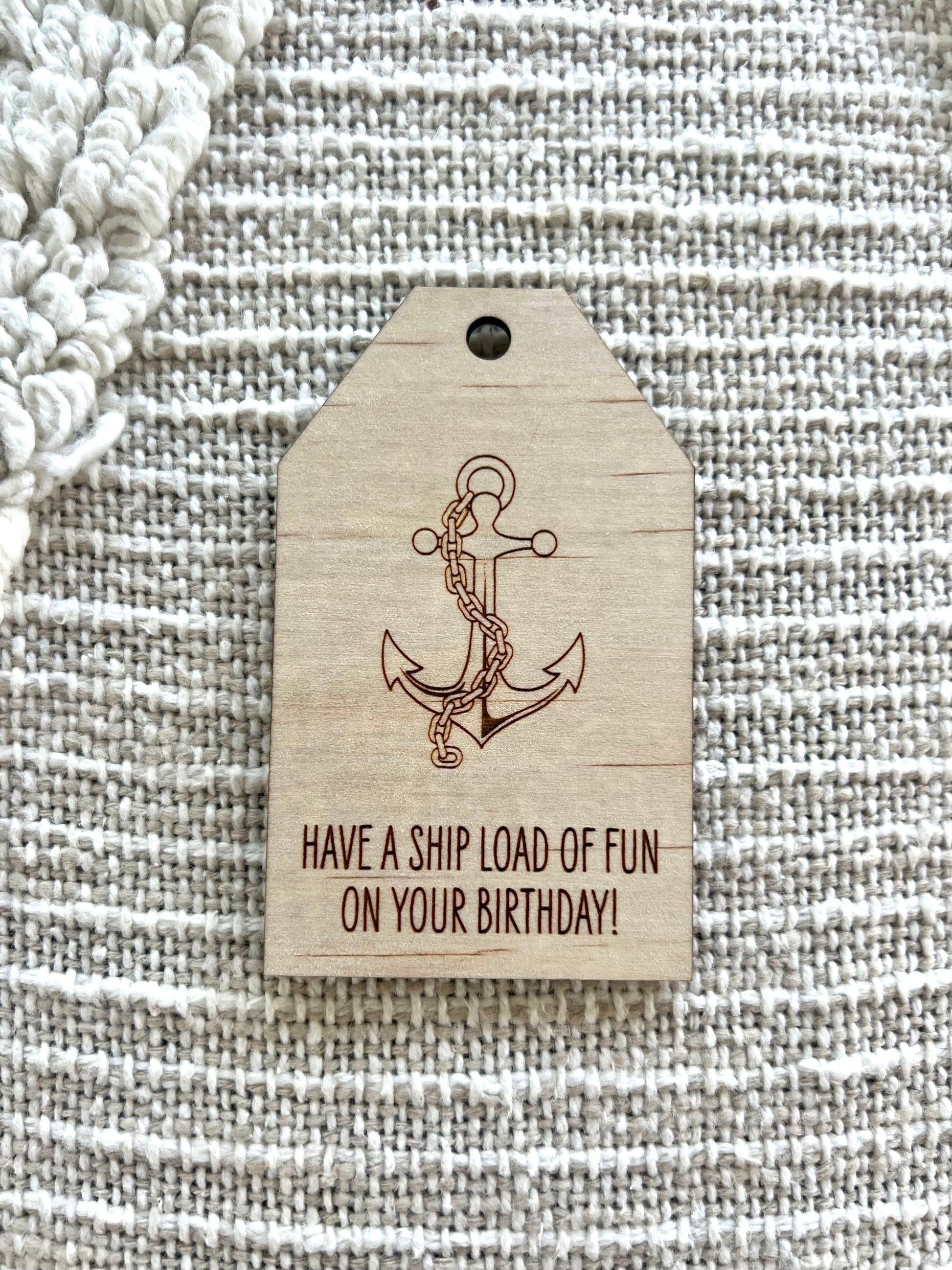 Wooden Birthday Gift Tag - Anchor and Chain Nautical - Sailfish Creative