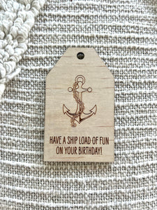 Wooden Birthday Gift Tag - Anchor and Chain Nautical