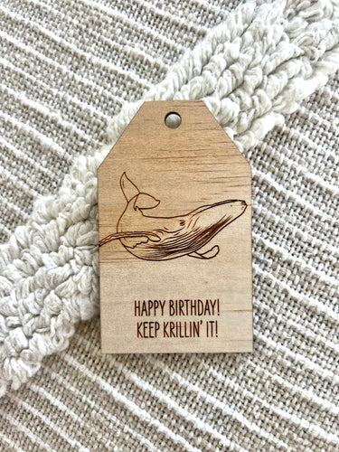 Wooden Birthday Gift Tag - Humpback Whale
