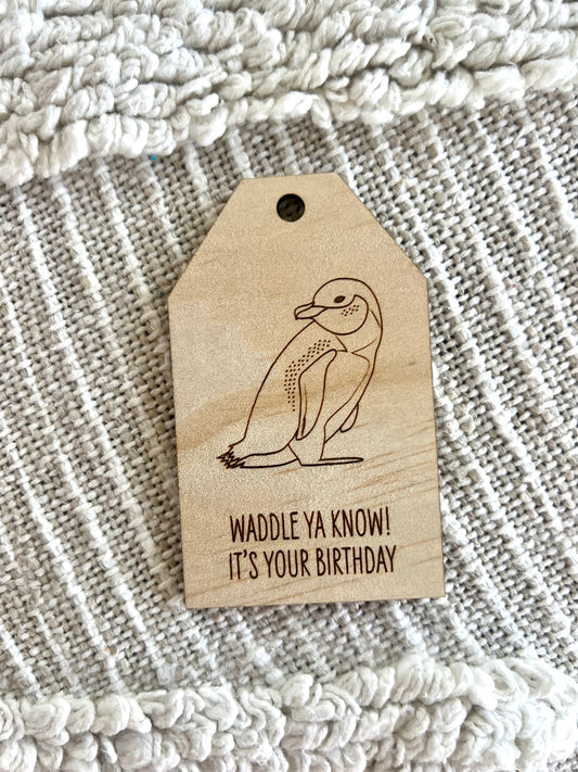 Wooden Birthday Gift Tag - Little Blue Penguin - Sailfish Creative
