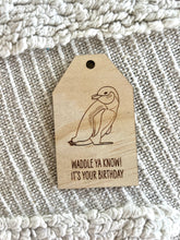 Load image into Gallery viewer, Wooden Birthday Gift Tag - Little Blue Penguin