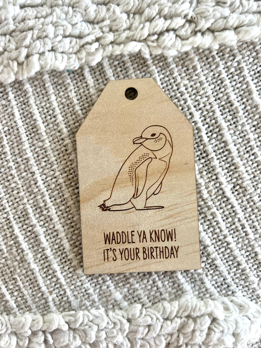 Wooden Birthday Gift Tag - Little Blue Penguin
